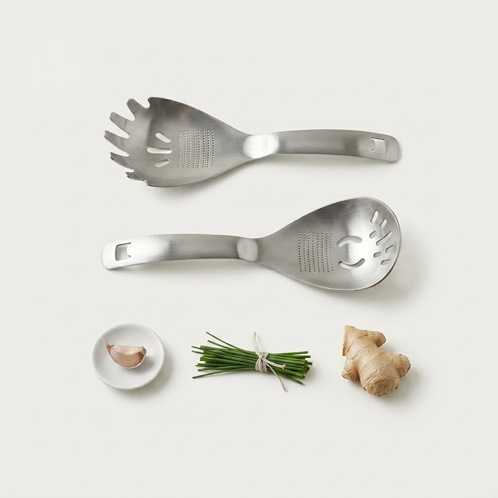🥄Ultimate Multi-purpose Kitchen Spoon | Pro-Grade 304 Stainless Steel Grater, Masher, Pasta Server & More⭐