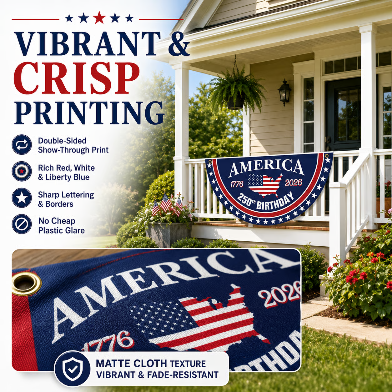 Flash Sale 60% OFF⭐Veteran Made - USA 250th Anniversary Flag Half Round Banner🦅