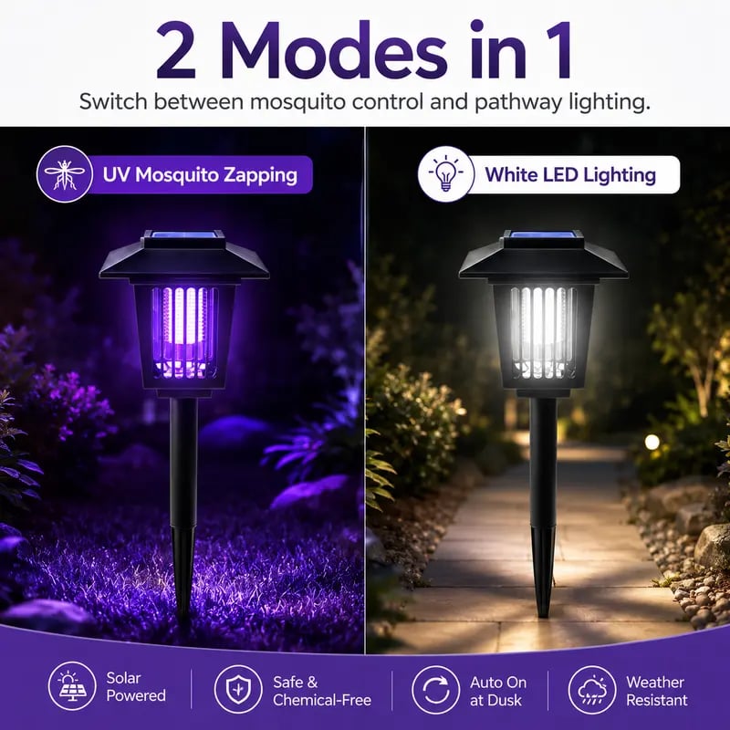 🏆LAST DAY SALE 70% OFF 🔥🏠Summer Essentials🦟Solar-Powered UV Mosquito Killer Lamp