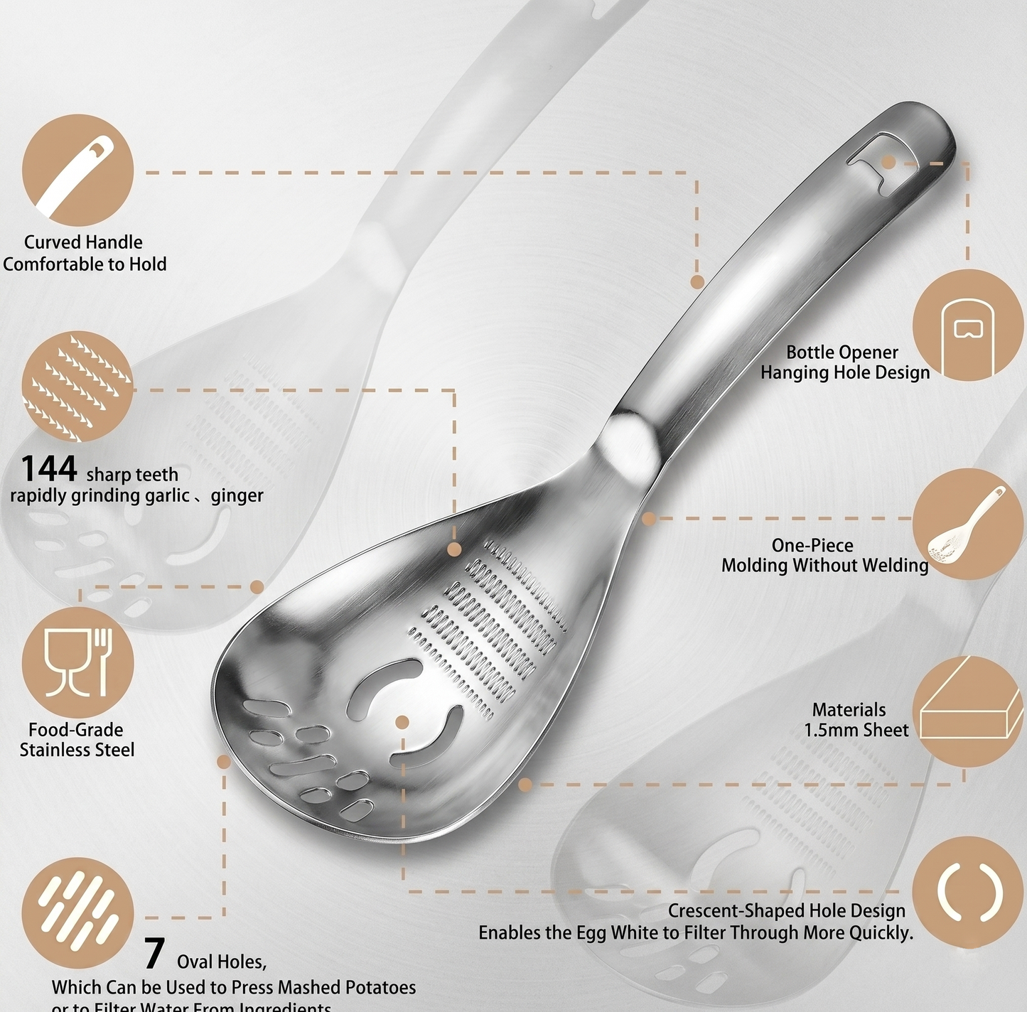🥄Ultimate Multi-purpose Kitchen Spoon | Pro-Grade 304 Stainless Steel Grater, Masher, Pasta Server & More⭐
