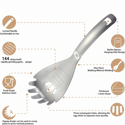 🥄Ultimate Multi-purpose Kitchen Spoon | Pro-Grade 304 Stainless Steel Grater, Masher, Pasta Server & More⭐