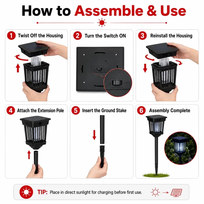 🏆LAST DAY SALE 70% OFF 🔥🏠Summer Essentials🦟Solar-Powered UV Mosquito Killer Lamp